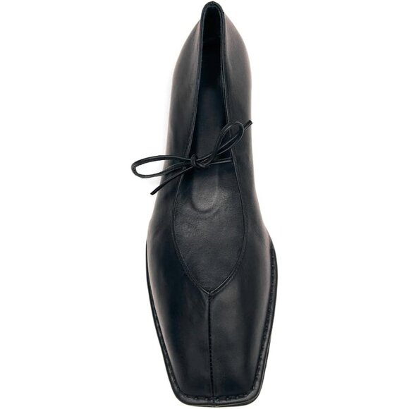 Shoes - Women Black Square Toe Comfortable Slip-On Lace-Up Loafers Summer Shoes